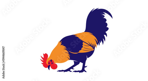 Rooster Silhouette Icon, Farm Bird Illustration, Vibrant Colors, White Background