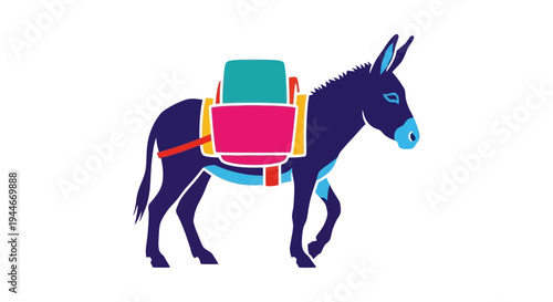 Colorful Donkey Carrying Loads, Vector Illustration