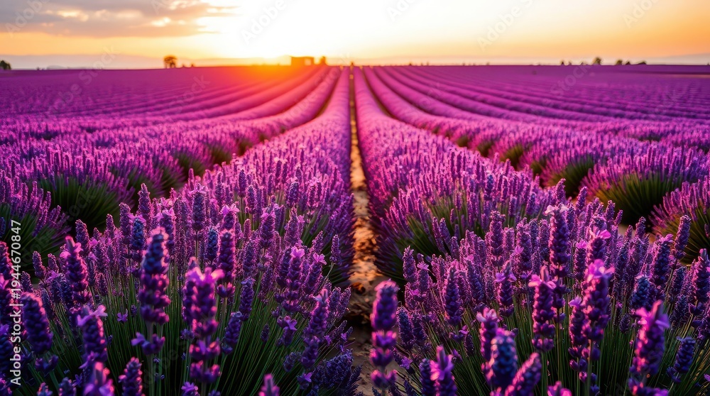 Fototapeta premium Lavender Flower Rows In Beautiful Purple Landscape