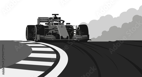 Fast Racing Car on Professional Racetrack Illustration