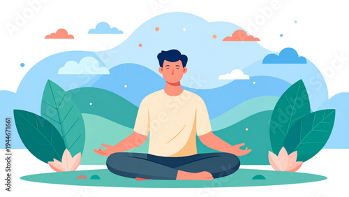 Meditation Practice Illustration – Person Sitting Cross-Legged in Calm Setting