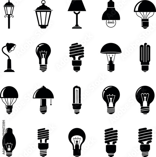 Set of lamp and light bulb vector icons