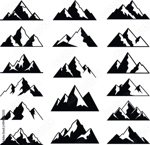Mountain peak icons set for outdoor logo design