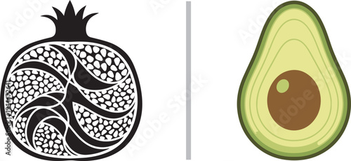 A green lime slice with a circular border beside a branch of blueberries with leaves. The vector set features clean lines and a vibrant green and blue color palette.