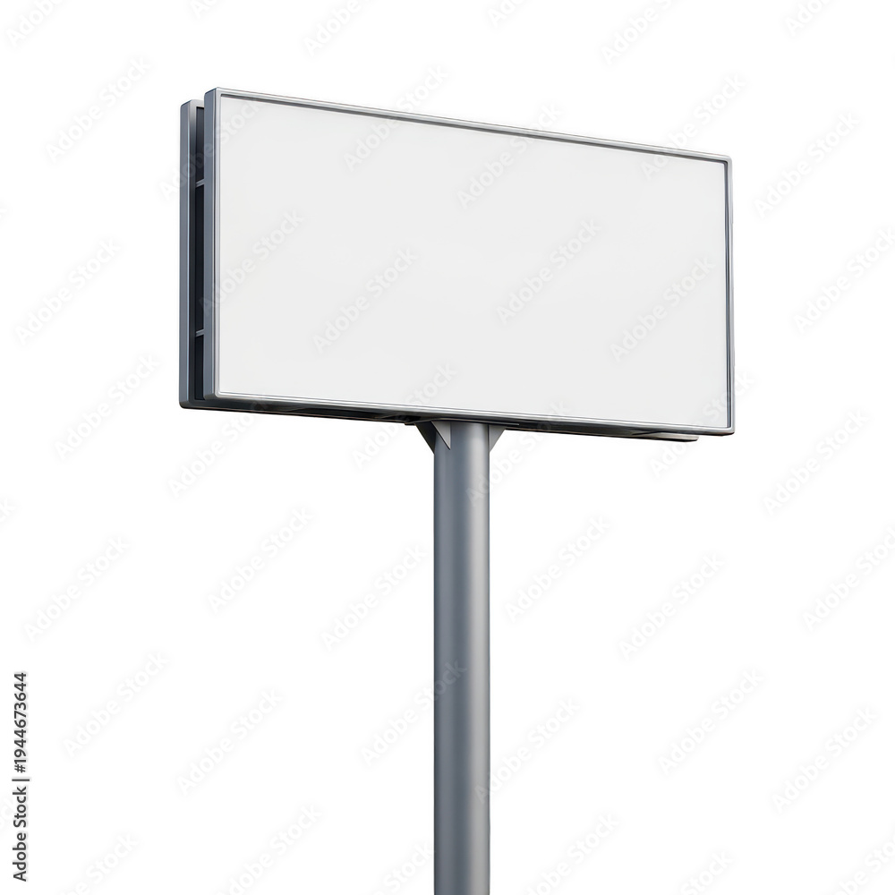 Fototapeta premium Large blank rectangular billboard attached to a tall metal pole