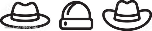 Vector illustration set with fedora hat, bullet, and cowboy hat icons