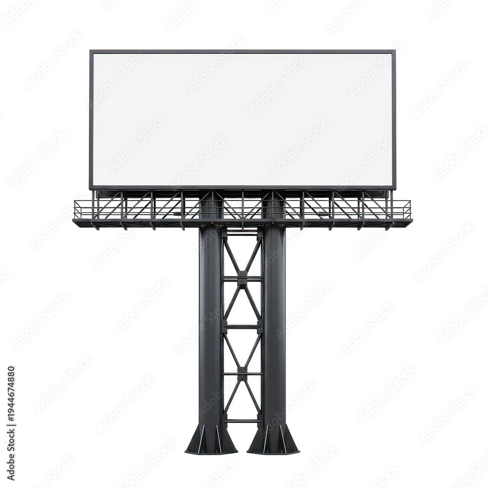 Obraz premium A billboard sign mounted on a tall metal support structure with crossbars