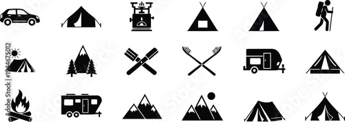 Camping and outdoor activities icon set Vector