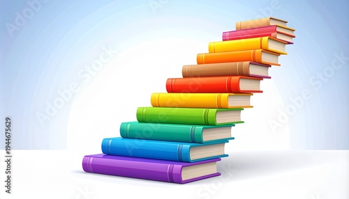 Rainbow book staircase vector illustration education knowledge growth success learning colorful stack
