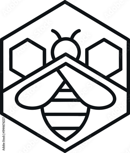 A clean and modern vector illustration featuring a stylized bee icon integrated into a hexagonal honeycomb pattern, perfect for branding, nature, or organic product logos and designs.