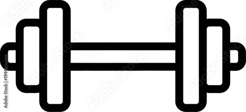 Simple black and white line icon graphic representation of a classic adjustable dumbbell used for weightlifting and physical training exercises.