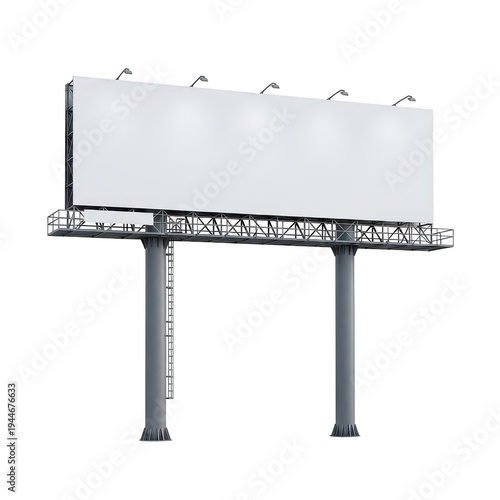 Large billboard standing on two metal support poles in an outdoor setting