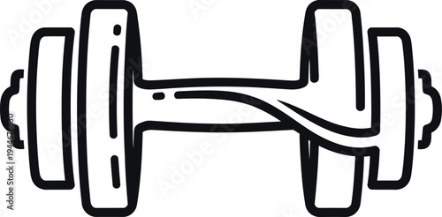 This minimalist black line art vector illustration depicts a classic fitness dumbbell, symbolizing strength, health, and a commitment to personal well-being and physical activity.