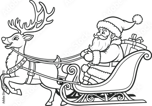 Santa claus riding in a sleigh pulled by a reindeer isolated on transparent background