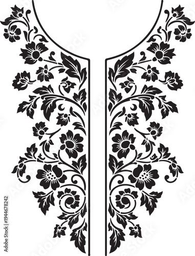 Paisley Floral Neckline Ornament Vector Illustration for Garment Embroidery Design