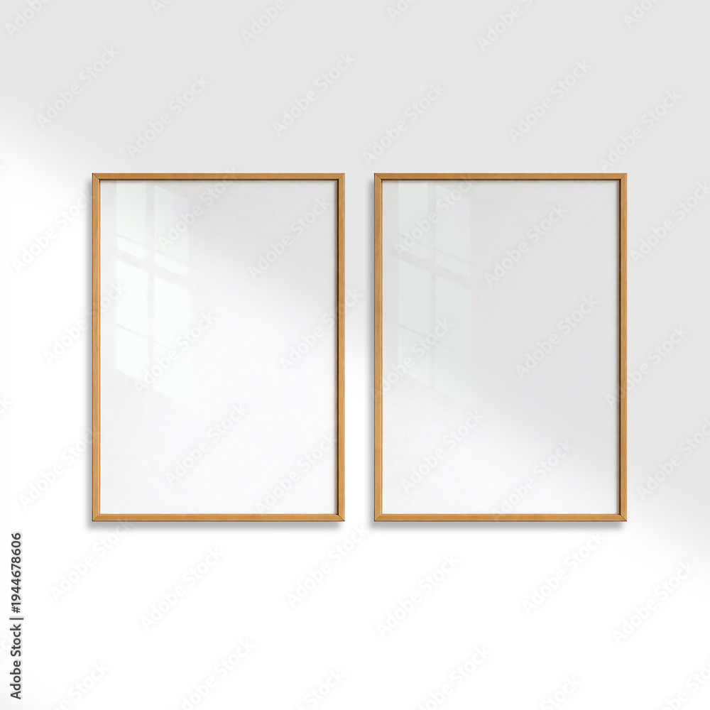 Obraz premium Minimal Poster Frame Mockup Set on Neutral Colored Backgrounds with Soft Window Light