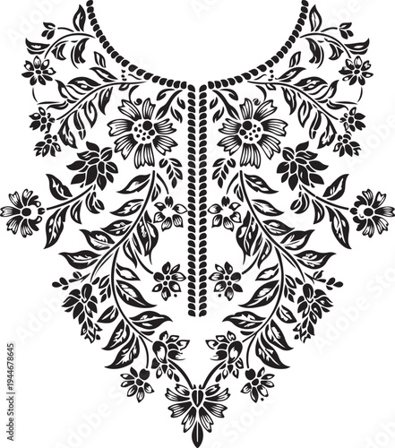 Traditional Mehendi Floral Neckline Ornament Vector Illustration