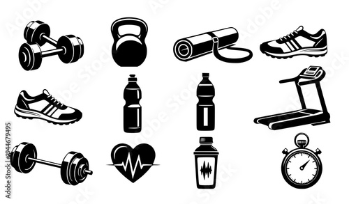 Stylized Gym Workout and Healthy Lifestyle Fitness Vector Icon Pack