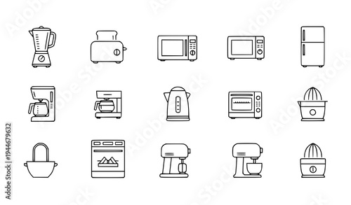 Minimal Kitchen Appliances Vector Icon Collection