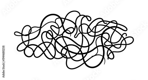 Black tangled scribbles on white.