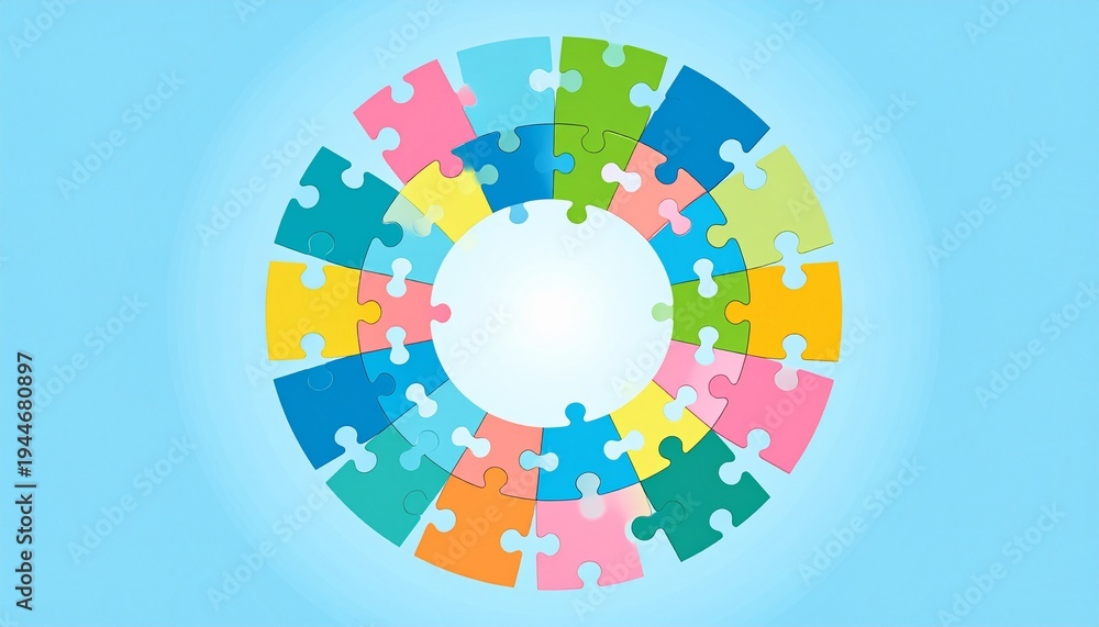 Obraz premium Colorful puzzle pieces circle autism awareness symbol vector design isolated blue background