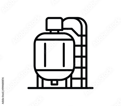 Industrial Storage Tank with Ladder and Pipe Illustration in Line Art