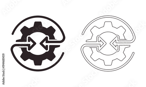 Photos Automation and process integration icons showing mechanical gear with bidirectio