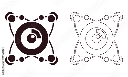 Visual surveillance and artificial eye monitoring icon with orbital data points connection