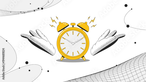 Modern Time Concept Design with Yellow Alarm Clock and Pointing Hands