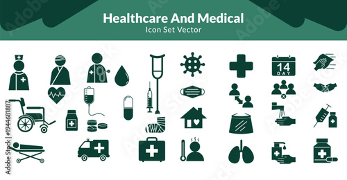 Healthcare icon set with medical equipment and doctor symbols