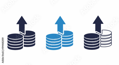 Growth Icon Stacked Coins Upward Arrow Isolated Vector Illustration
