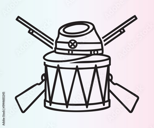 Cartoon drum with crossed drumsticks and sailor hat illustration