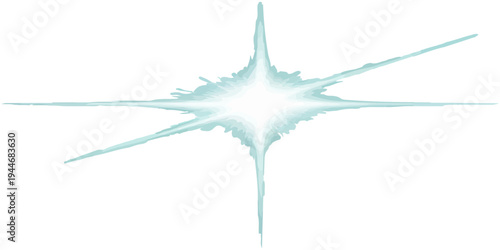 An abstract fractal background with stars features a fresh splash of blue liquid and healthy milk pouring into a glass isolated on white