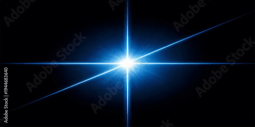 A bright blue star flashes with a digital energy flare, casting light rays across a dark space backdrop in this abstract motion wallpaper design
