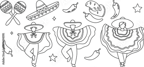 Cinco de mayo fiesta celebration with traditional mexican sombreros and food