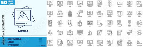 Media Line Editable Icons set