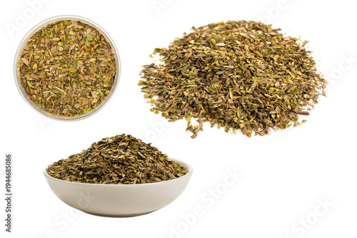 Photography Oregano in a bowl isolated on white background.