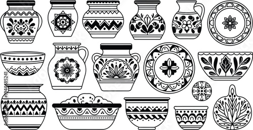 Cinco de mayo traditional mexican pottery and ceramics illustrations