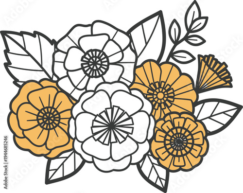 Vibrant cinco de mayo floral illustration with yellow and white flowers