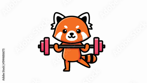 Cartoon Red Panda Lifting Weights with Determination and Strength.