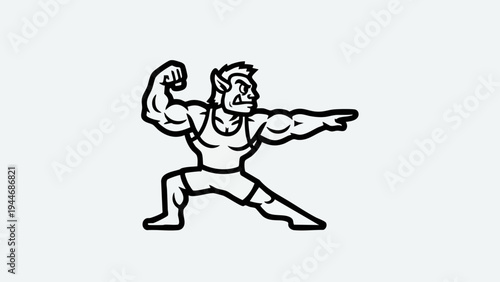 Cartoon Orc Wrestler with Muscular Build and Aggressive Stance.