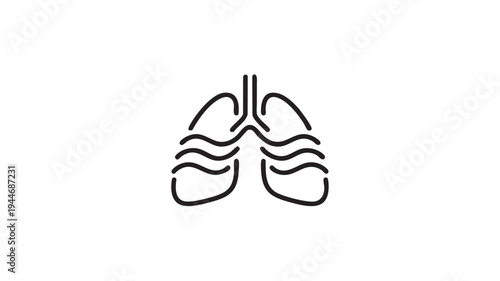 Minimalist black thin line of human lungs with wavy lines inside respiratory system organ human anatomy