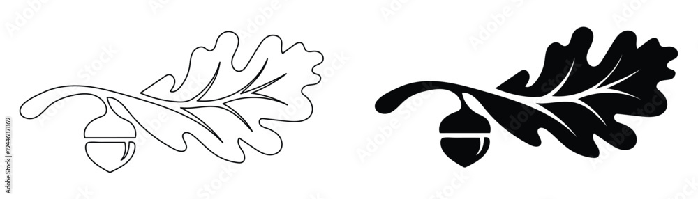 Obraz premium Oak Leaf with Acorn Icon Nature Tree Leaf Symbol Forest Plant Vector