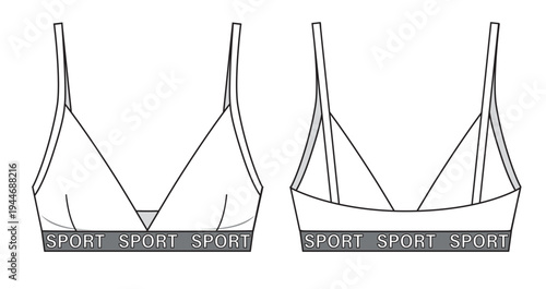 Girls sports bra fashion flat sketch