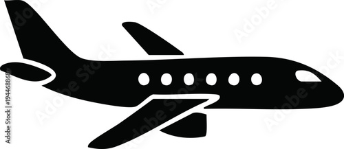 Commercial airplane silhouette profile for travel and aviation transport industry showing windows and engines on modern passenger jet aircraft vector design element