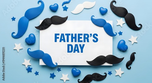 Happy fathers day celebration with mustaches and blue accents