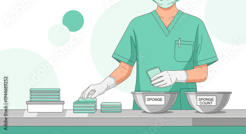 Surgical Nurse Counting Sponges for Operation, Medical Sponge Count Procedure
