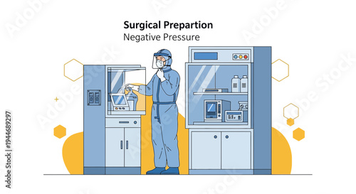 Surgical Preparation Negative Pressure Room with Medical Equipment and Technician