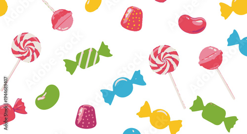 Colorful Candies and Lollipops Sweet Pattern Background in Bright Studio