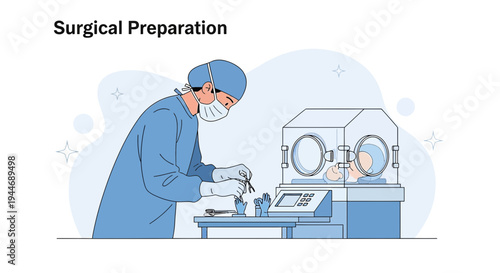 Surgical Preparation: Surgeon Preparing Instruments for Operation in Sterile Environment
